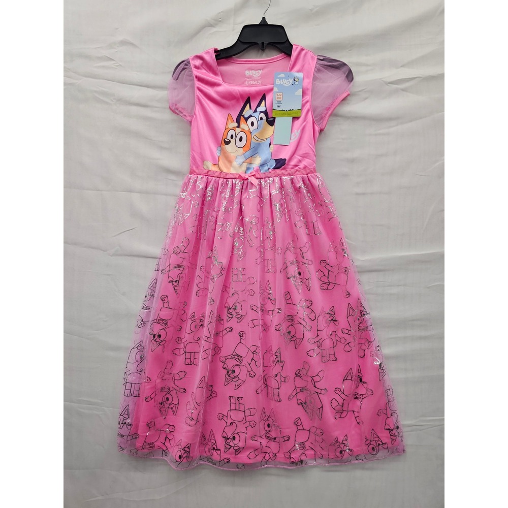 Bluey Girls Character Graphic Tulle‎ Skirt Nightgown Pink Polyester Size Large